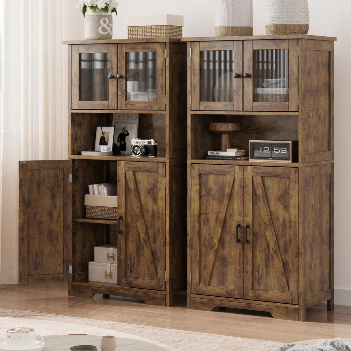 Bathroom Storage Cabinet, Freestanding Floor Linen Storage Cabinet with Doors