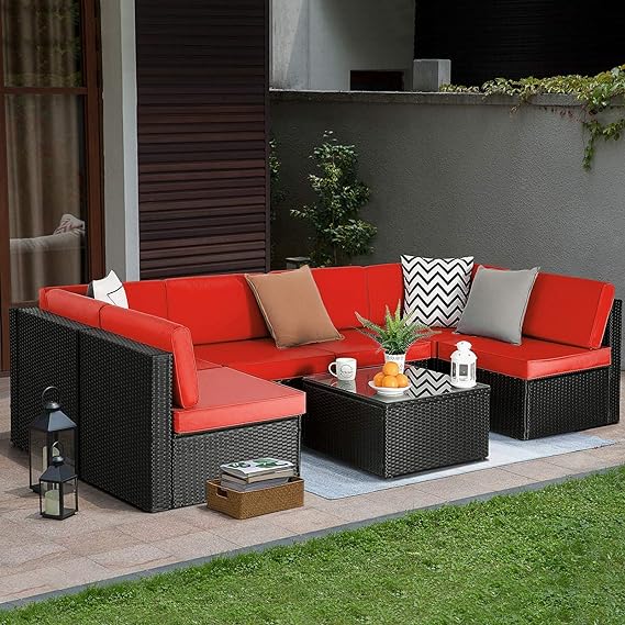 7 Pieces Outdoor Furniture Rattan Sectional Patio Sofa