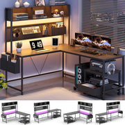 L Shaped Gaming Desk with Pegboard and Filing Cabinet, Reversible Computer Desk