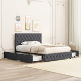 Full Size Upholstered Platform Bed Frame with Adjustable Headboard & 4 Storage Drawers