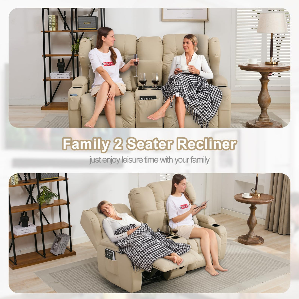 67" RV Loveseat Recliner Double Recliner RV Sofa & Console | Wall Hugger Reclining