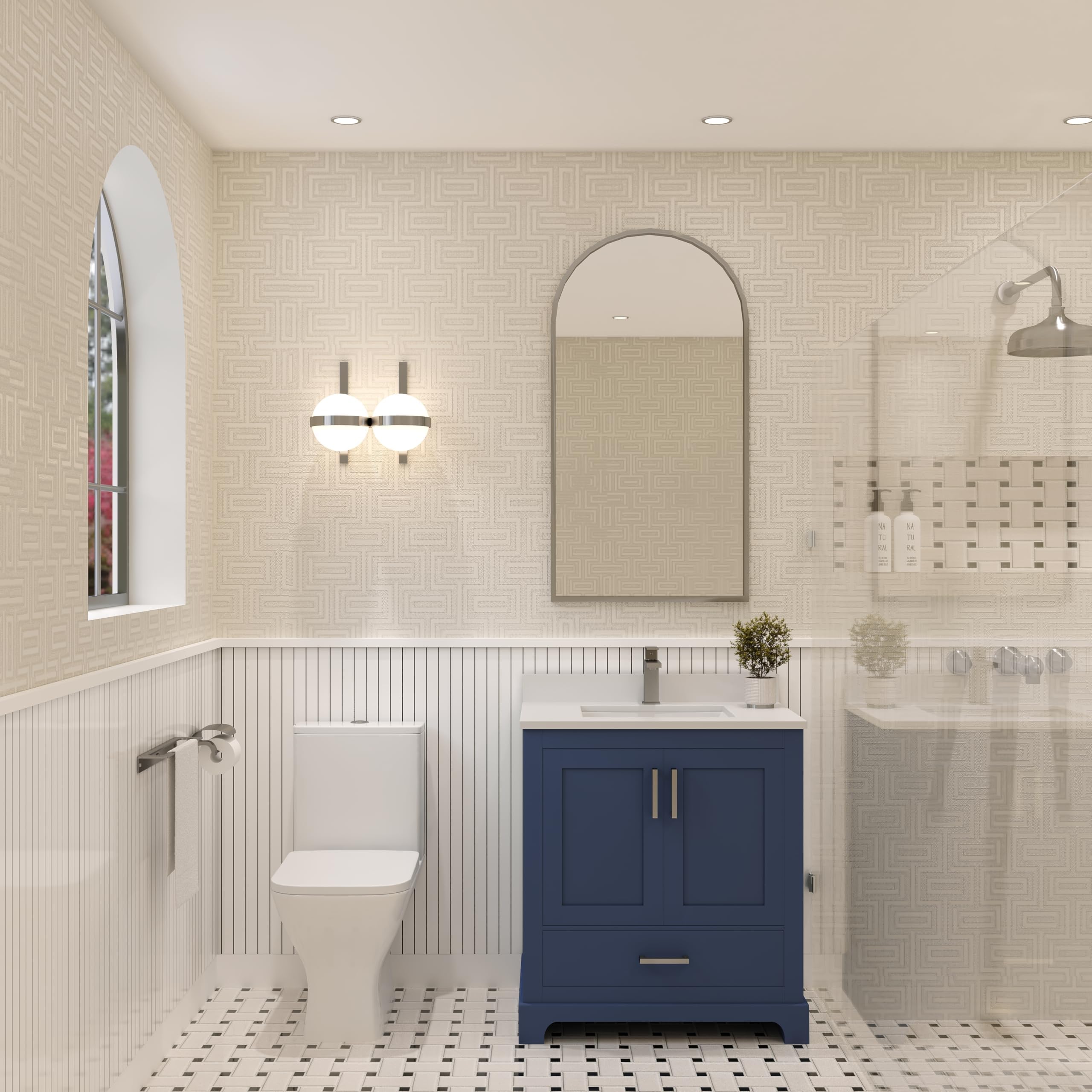 Ayna Decors Maya 30 inch Navy Blue Bathroom Vanity Set with Quartz Countertop