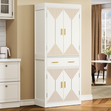 Storage Cabinet, 72" Tall Kitchen Pantry Cabinet with Carved Design Doors Modern