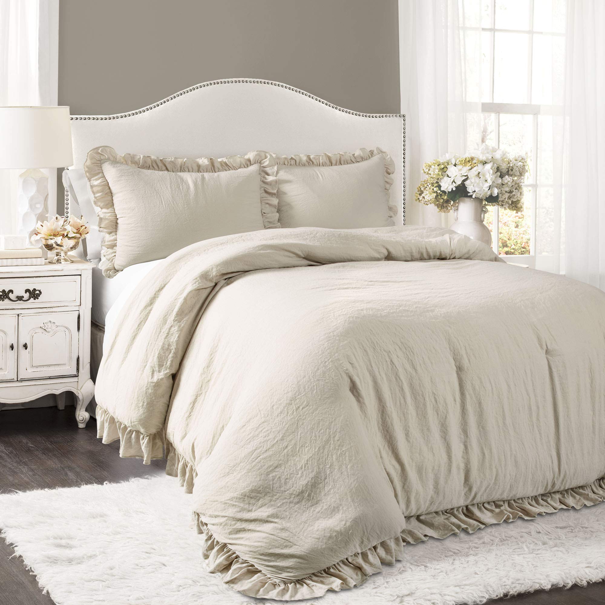 Reyna Ruffle Comforter Set - 3 Piece Cozy Ruffled Bedding - California King, Wheat