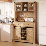 Coffeee Bar Cabinet with Wine&Glass Racks, 72" Hutch Storage Cabinet