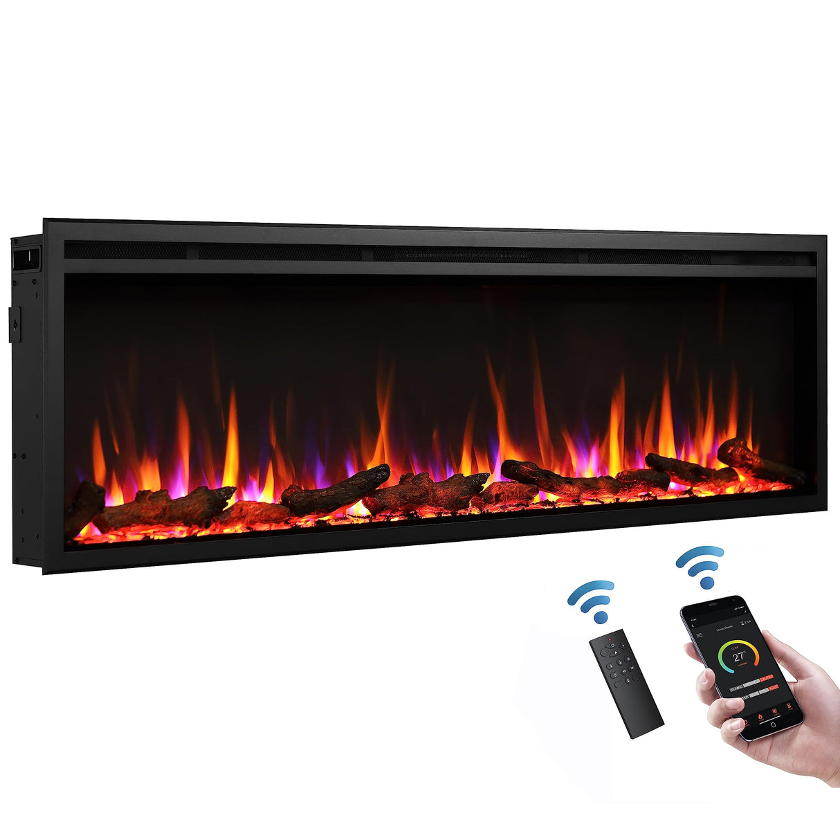 60"/152cm Castello Slim Frame Recessed Media Wall Inset Electric Fireplace