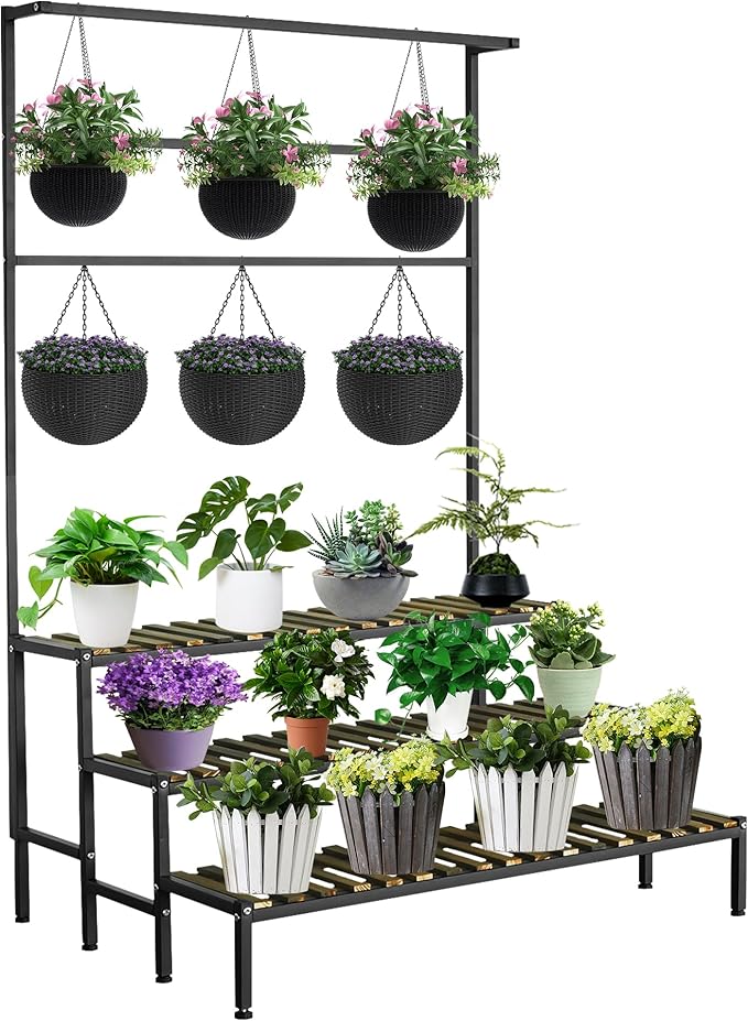 3-Tier Hanging Plant Stand Indoor, 68 Inch Tall Metal Plant Shelf for Indoor Multiple Plants