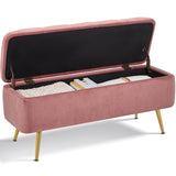 Ottoman 42 Inches Storage Bench with Storage Folding Polyester Boucle Bench Foot Stool