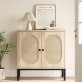 Sideboard Buffet Cabinet Set of 2, Rattan Storage Cabinet with Adjustable Shelves