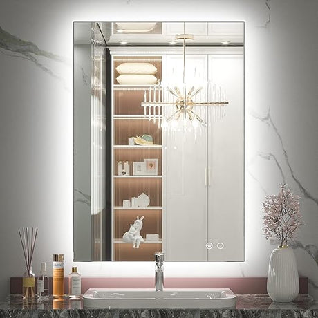 48 x 30 Inch Backlit Mirror Bathroom LED Mirror, Bathroom Mirror with Lights 3 Colors