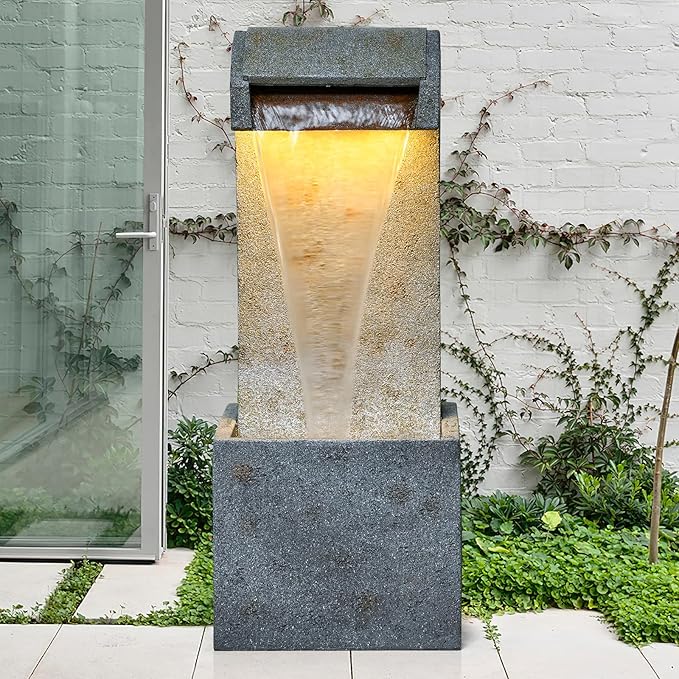 35.83'' Outdoor Garden Cascading Stone Floor-Standing Waterfall Fountain