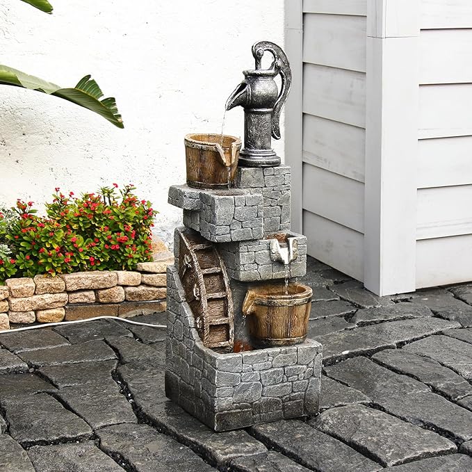 Outdoor Water Feature Fountain Tiered Waterfall Indoor Freestanding Cascade Fountains Modern Cube Style