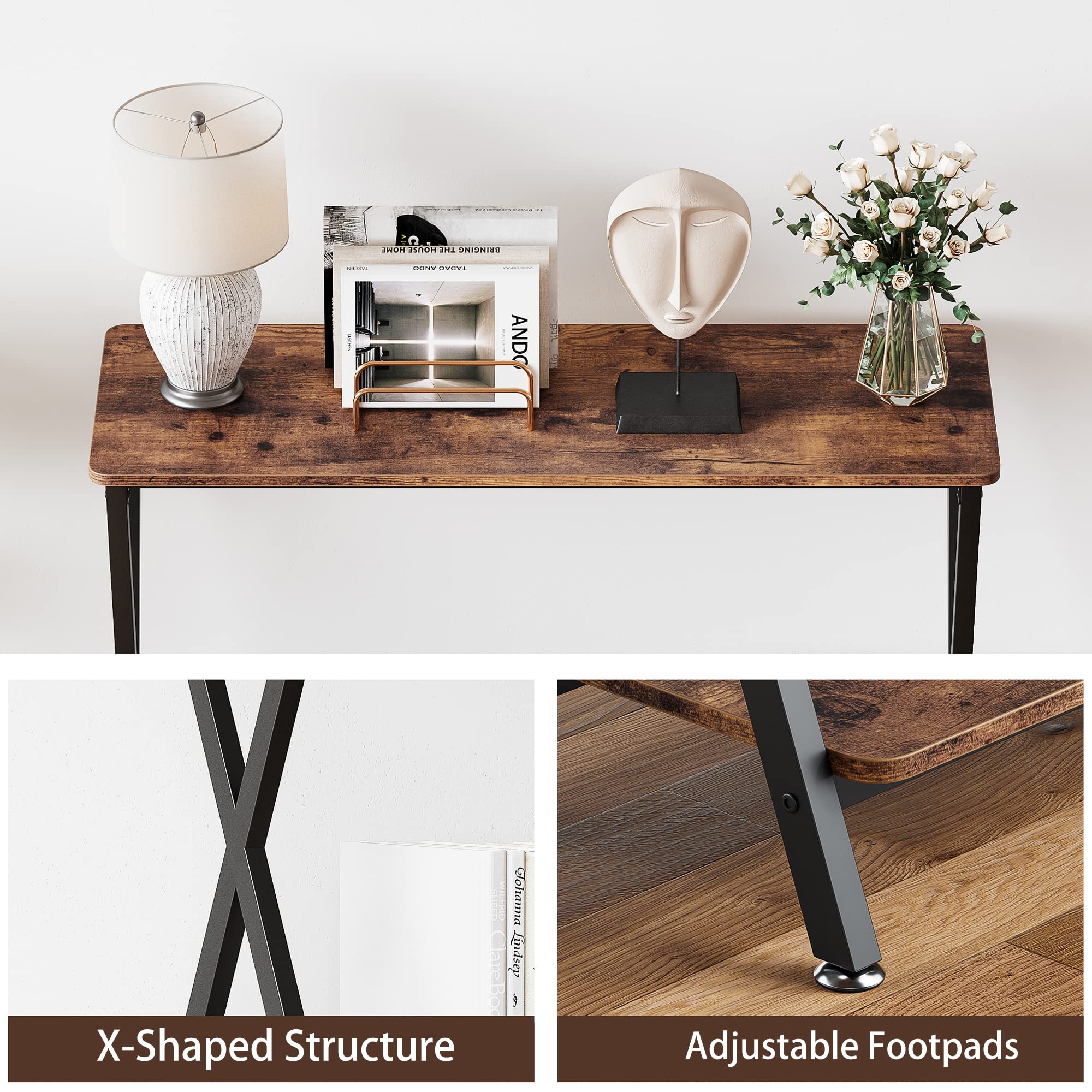 Console Table, Sofa Tables Narrow Entryway Table with Storage Shelf and Metal Frame,