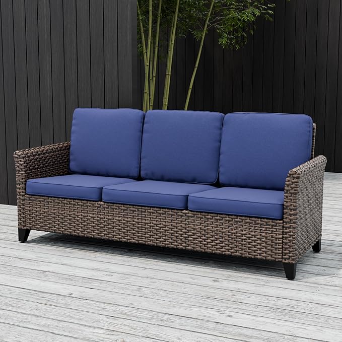 Ocean Vista Outdoor Wicker Patio Sofa Deep Cushions Weather Resistant Rattan Furniture