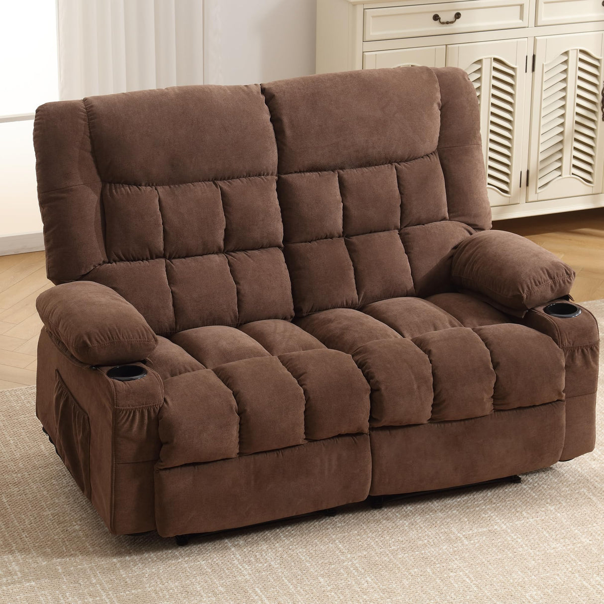 Reclining Loveseat with Cup Holders for Living Room 2 Seat Manual Loveseat Recliner