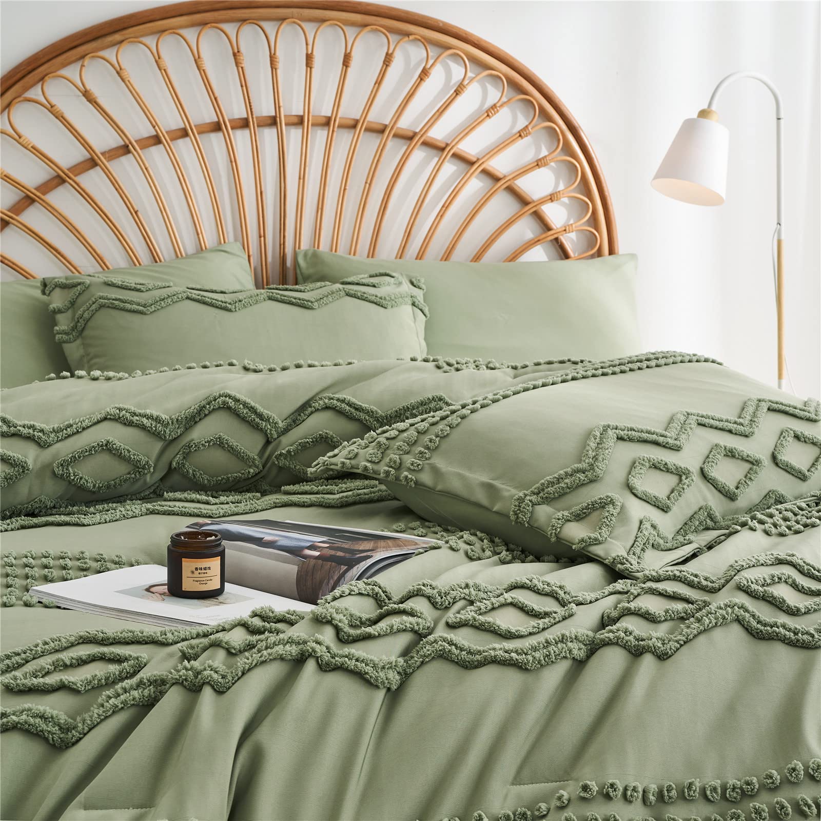 Sage Green Tufted Comforter Set Queen - 7 Piece Bed in a Bag