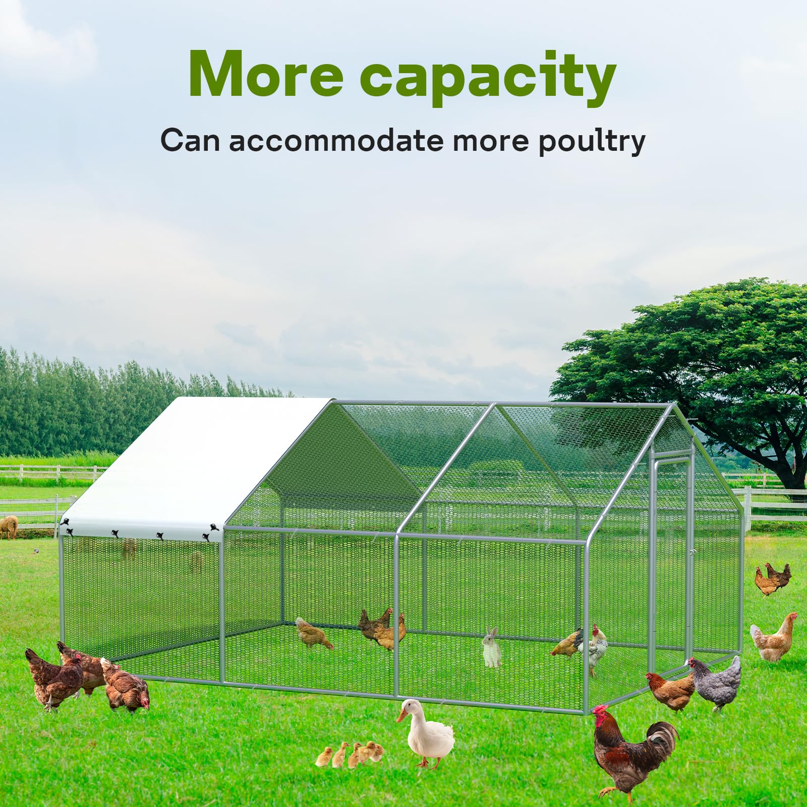 FT Large Metal Chicken Coop, Walk-in Poultry Cage Chicken Runs House, Chicken Coop