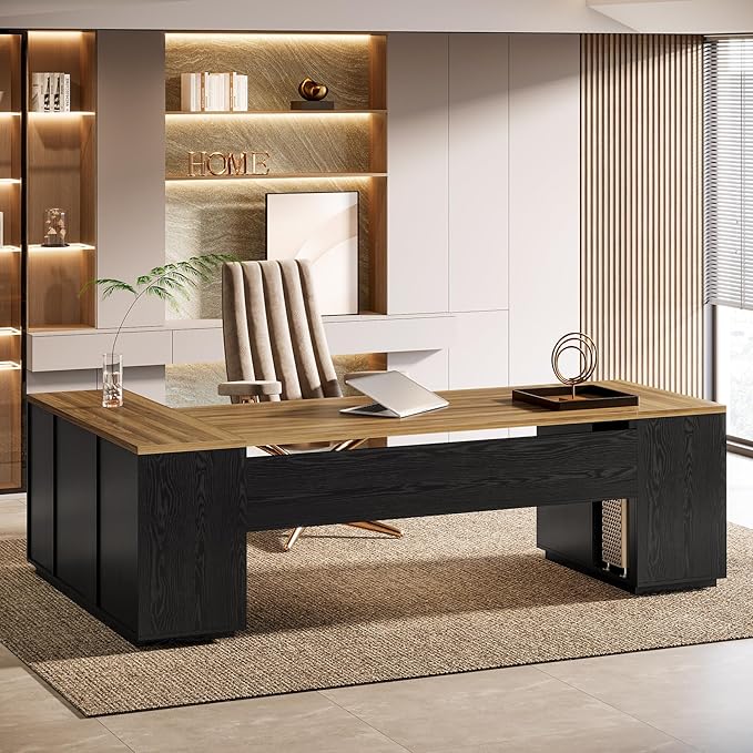 85.8" L-Shaped Executive Desk, Extra Large Office Desk with File Drawers