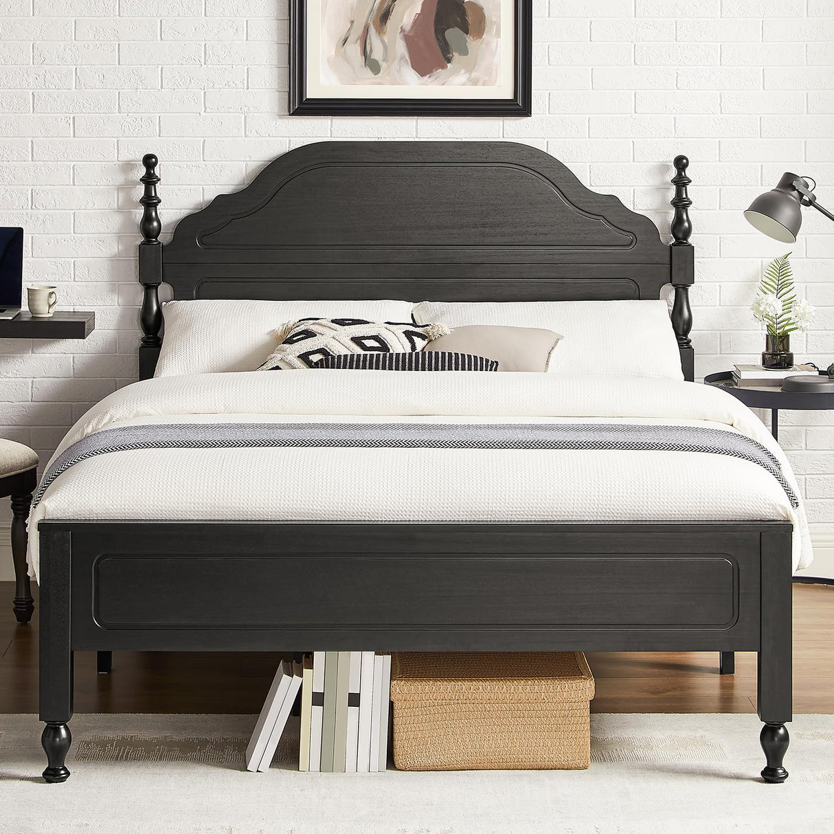 Wood Queen Bed Frame with Wooden Headboard and Footboard