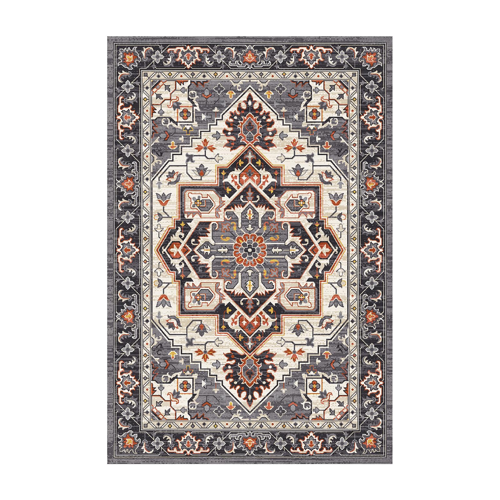 Ultra-Soft Washable Area Rug - 6x9 Non-Slip Vintage Low Pile Carpet Medallion Rugs