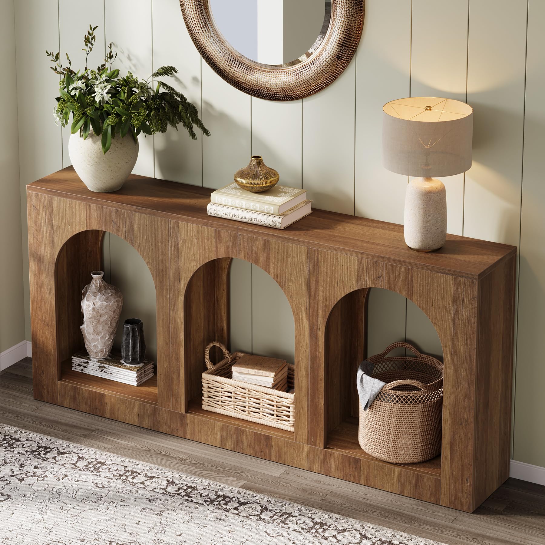 70.9" Console Table with Storage - Brown Wood Entryway Table