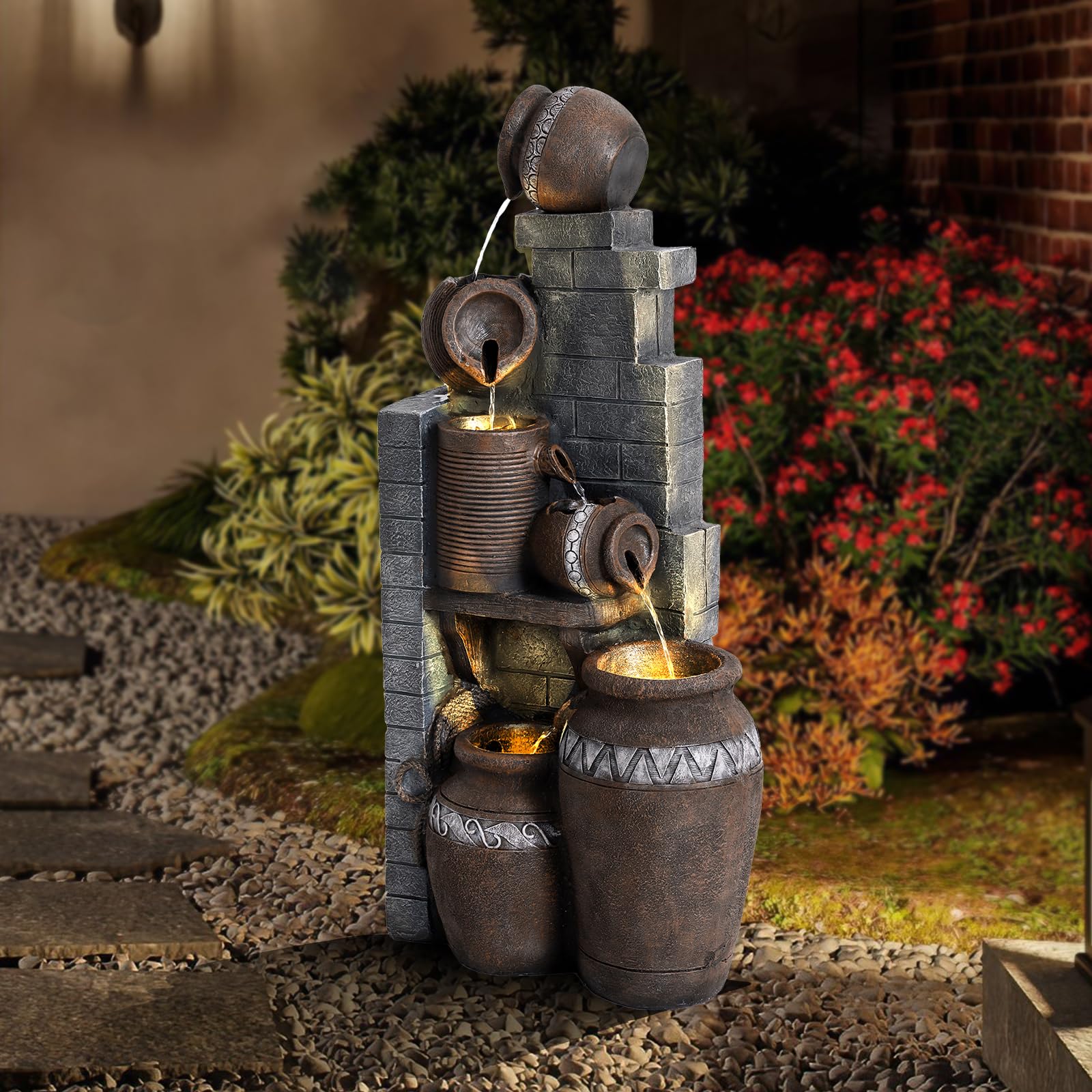 6-Tier Garden Outdoor Water Fountain Outdoor Modern Floor-Standing Fountain Waterfall