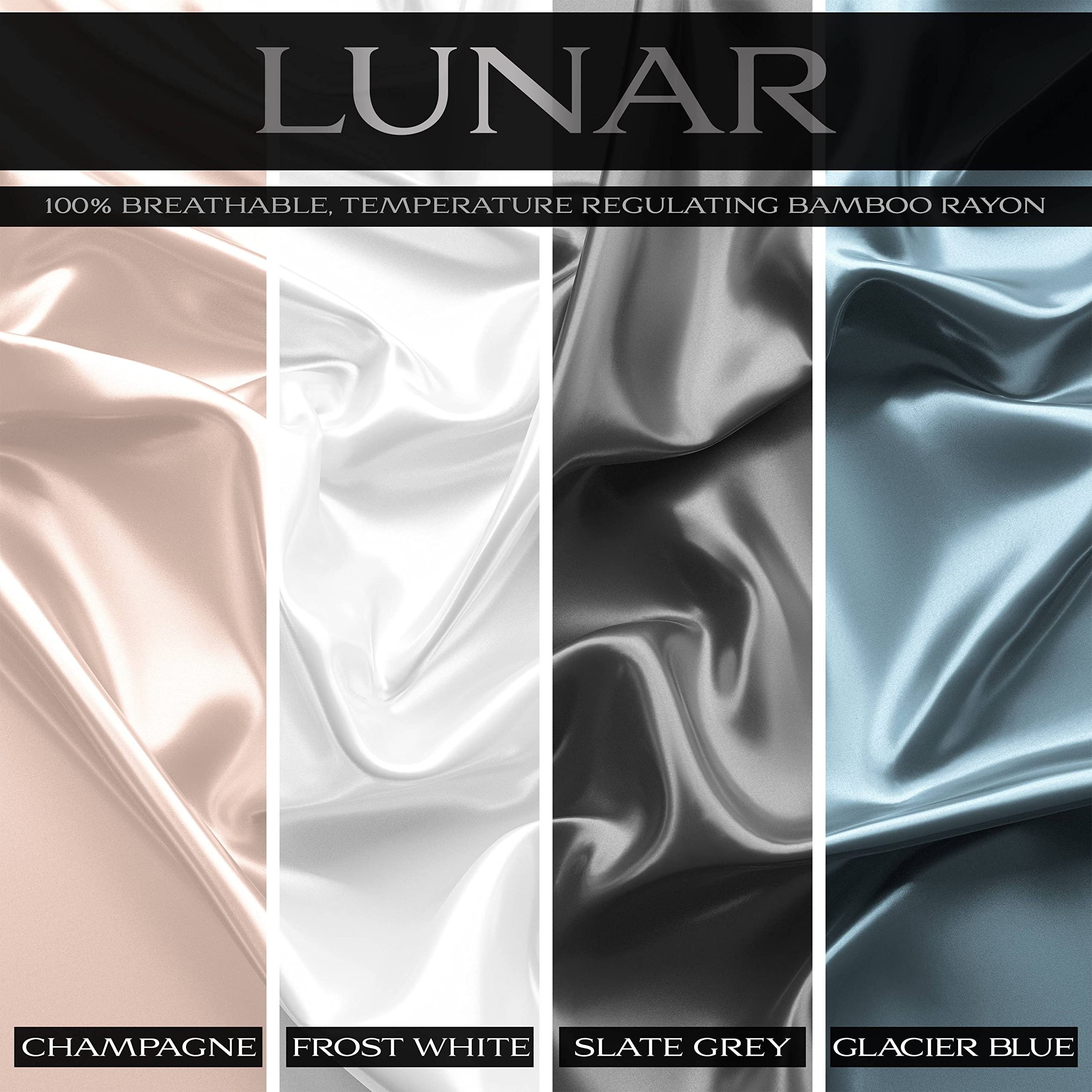 Lunar - Pure 100 Percent Rayon Derived from Bamboo Bed Sheet Set w/Corner Straps, for Hot Sleepers, Soft, Lightweight, Extra Deep Pockets 18” (One Set) (Glacier Blue, Split King)