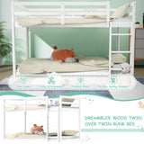 Bunk Bed Twin Over Twin, Floor Bunk Bed with Ladder, Solid Wood Low Twin Bunk Beds