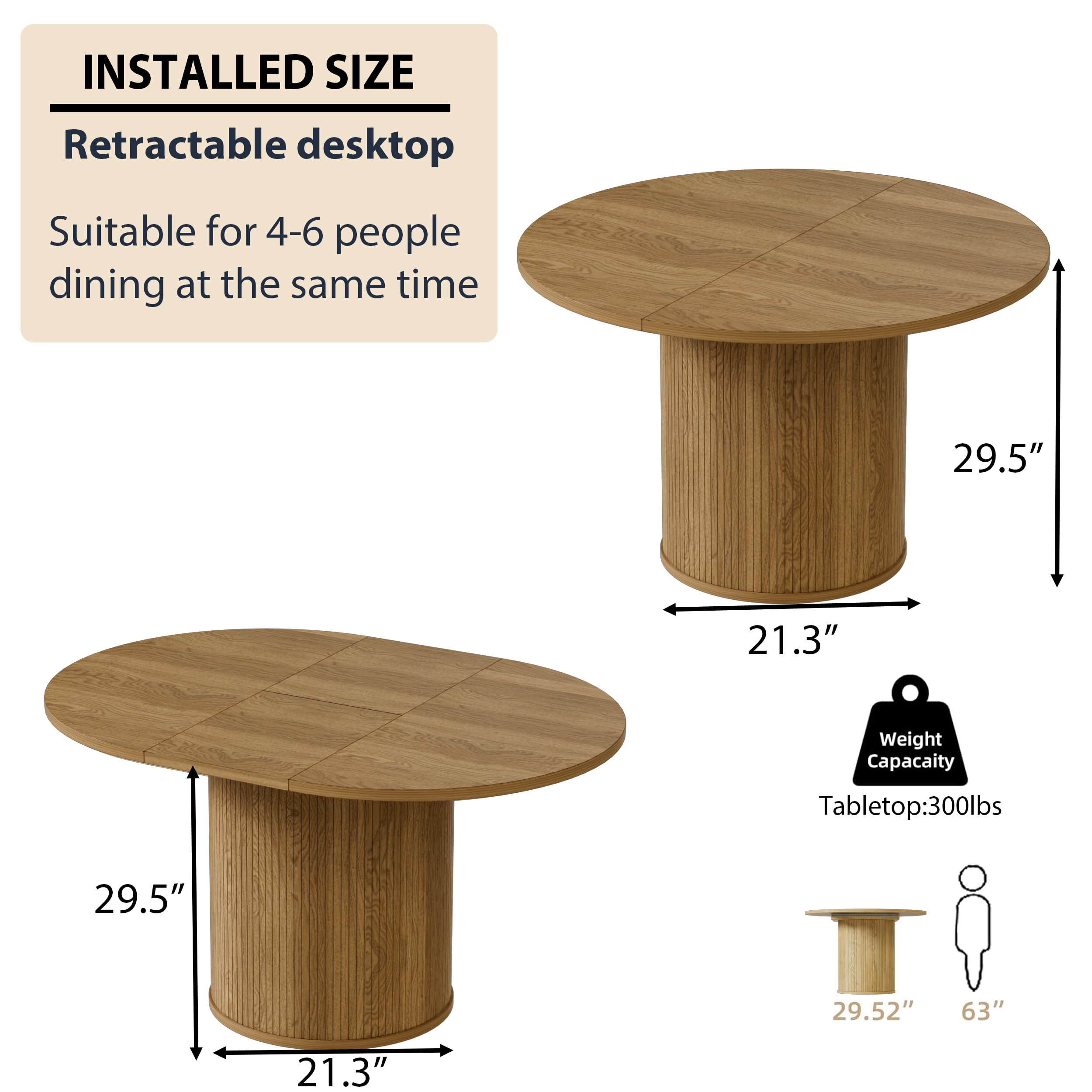 43-59 Inch Extendable Round Dining Table for 4