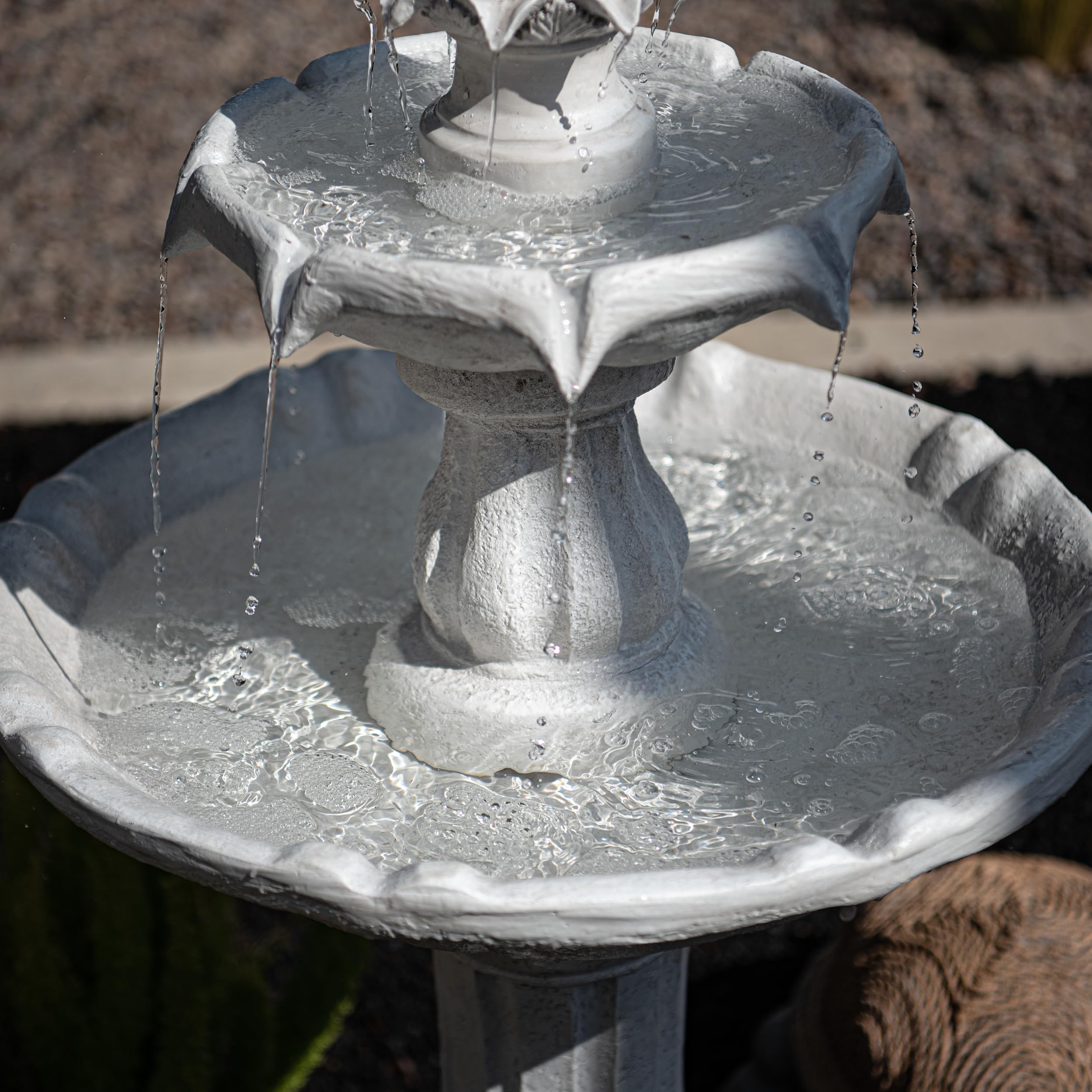 XBrand 44" Tall White Fiberglass/Resin 2-Tiered Solar Water Fountain w/Solar Panel and Auto-Shut Off Pump for Home Garden Yard Decor