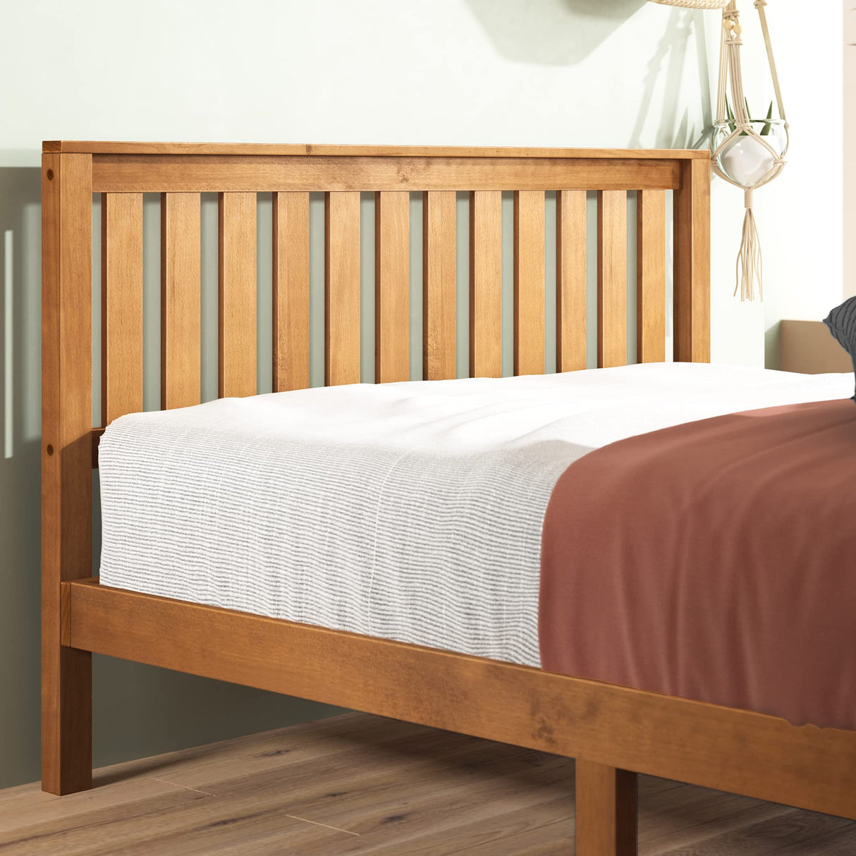 Alexia Wood Platform Bed Frame with headboard, Solid Wood Foundation with Wood Slat