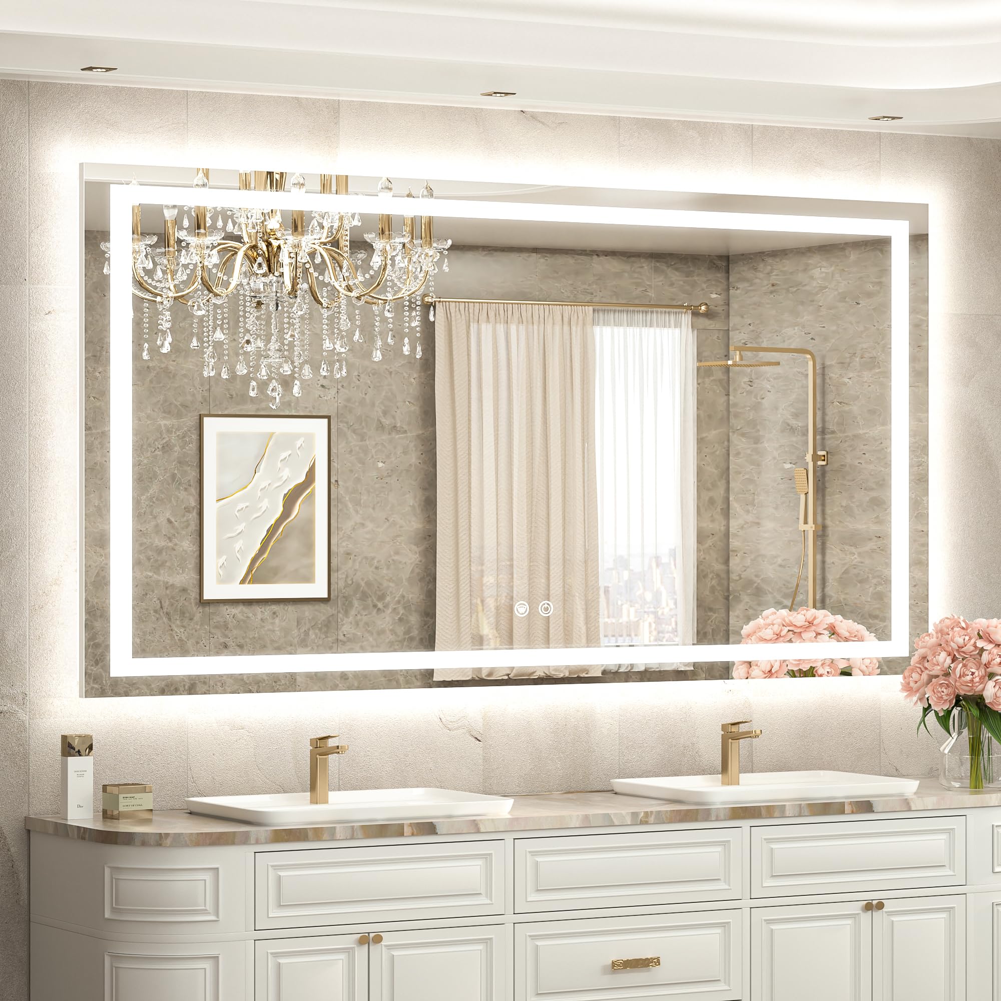 60 x 36 LED Lighted Bathroom Mirror with Lights Wall Mounted