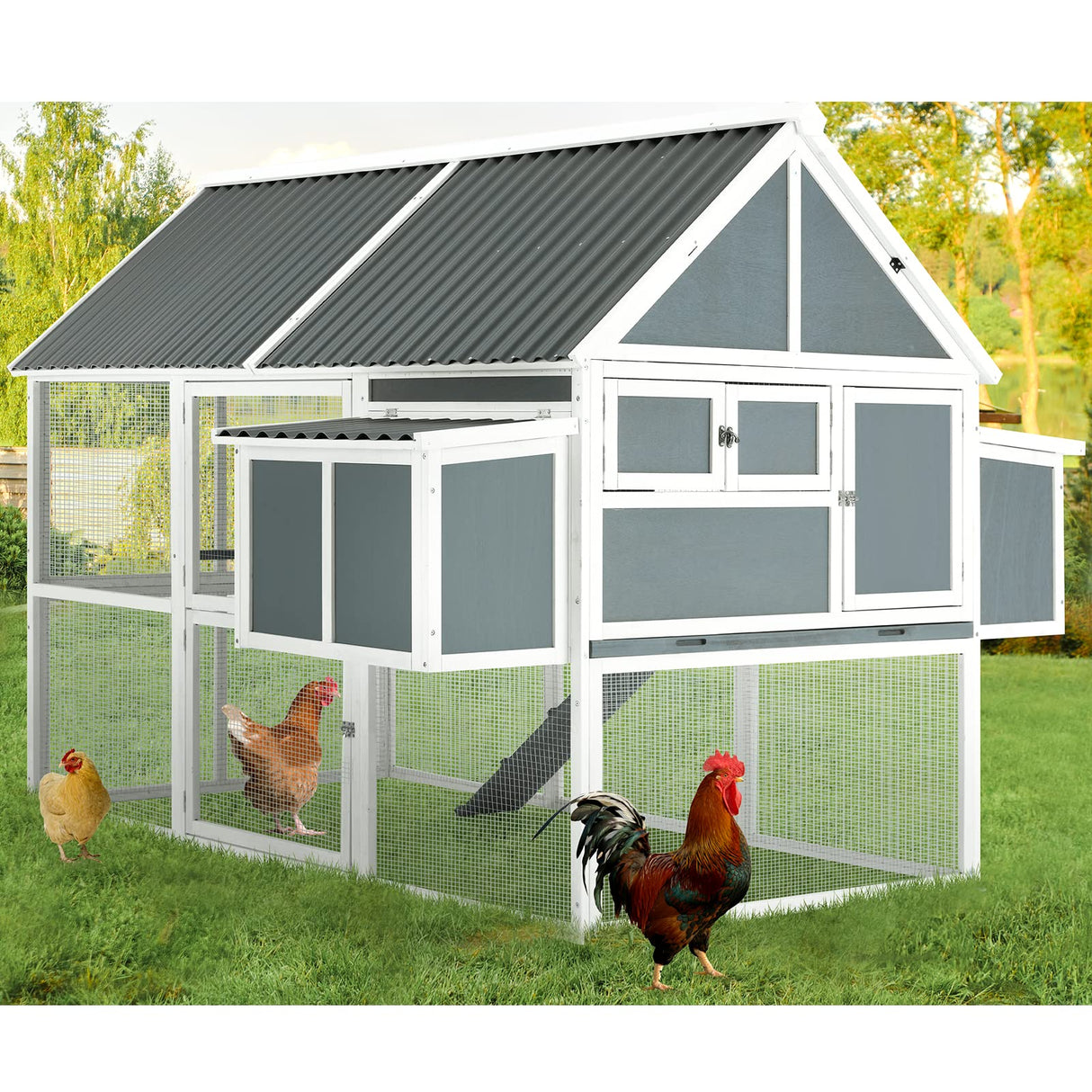 84” Large Chicken Coop, Outdoor Wooden Hen House Poultry Cage