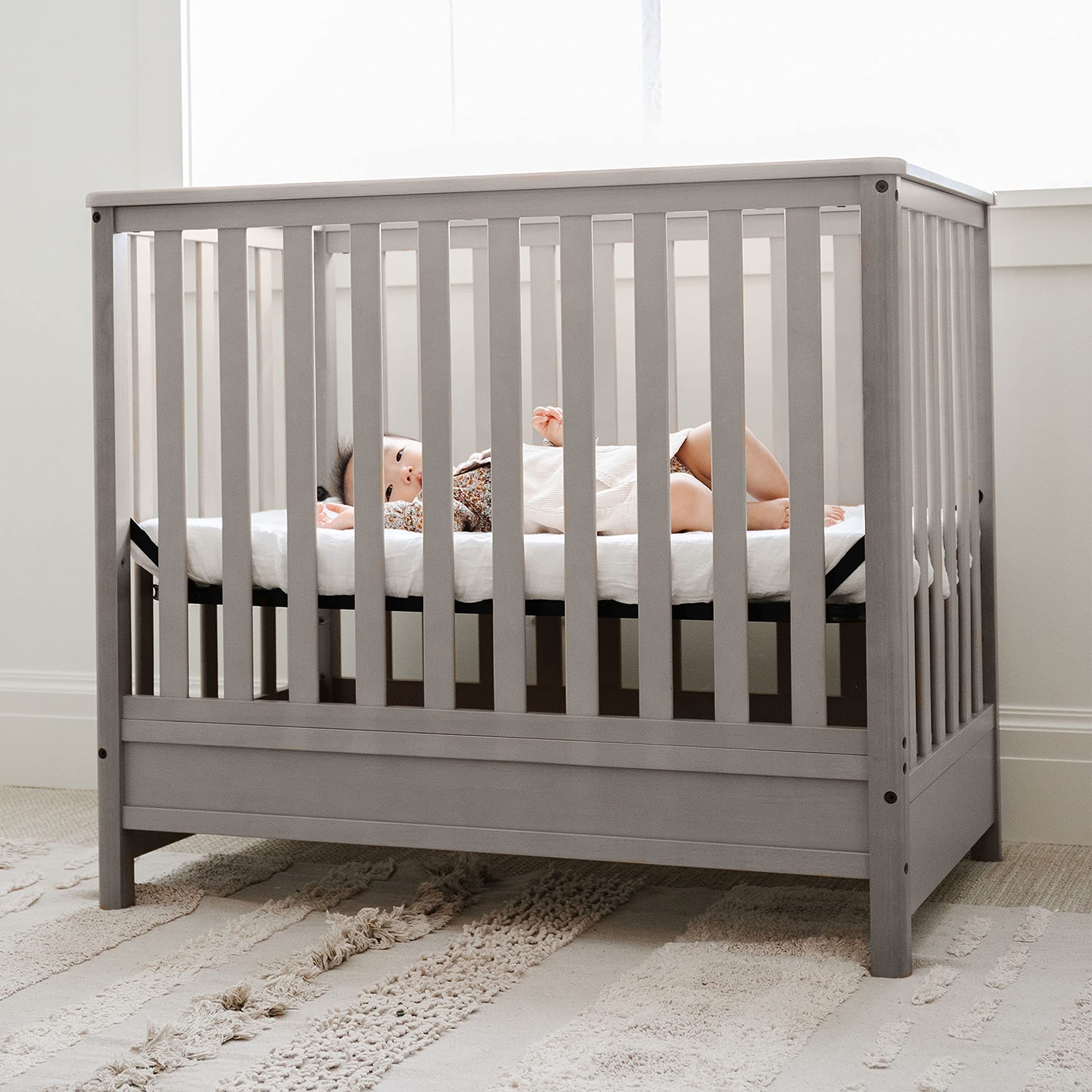 5-in-1 Convertible Mini Crib with 2.75'' Bonus Thick Mattress with Water-Resistant Cover