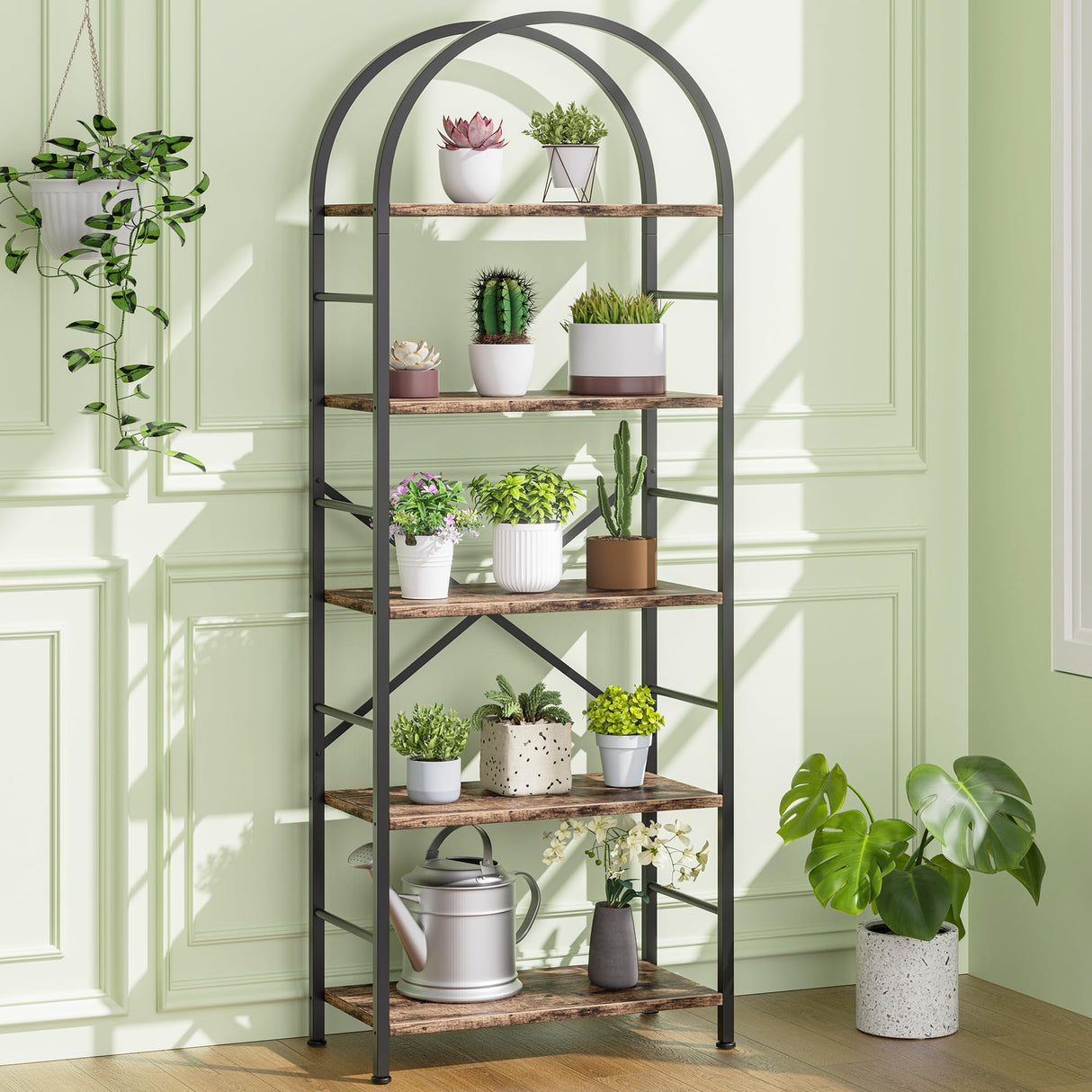 Bookshelf, Arched Bookshelf 5 Tier Bookcase, Tall Bookcase Shelf for CDs/Books