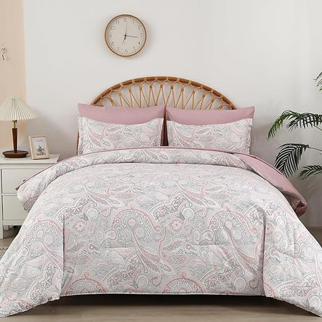 Paisley Comforter Set Queen,  Bed in a Bag Comforter Boho Paisley Pattern Bedding