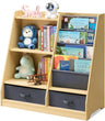 Kids Bookshelf with 2 Storage Boxes and 4 Sling Bookcase, Toddlers Book and Toy