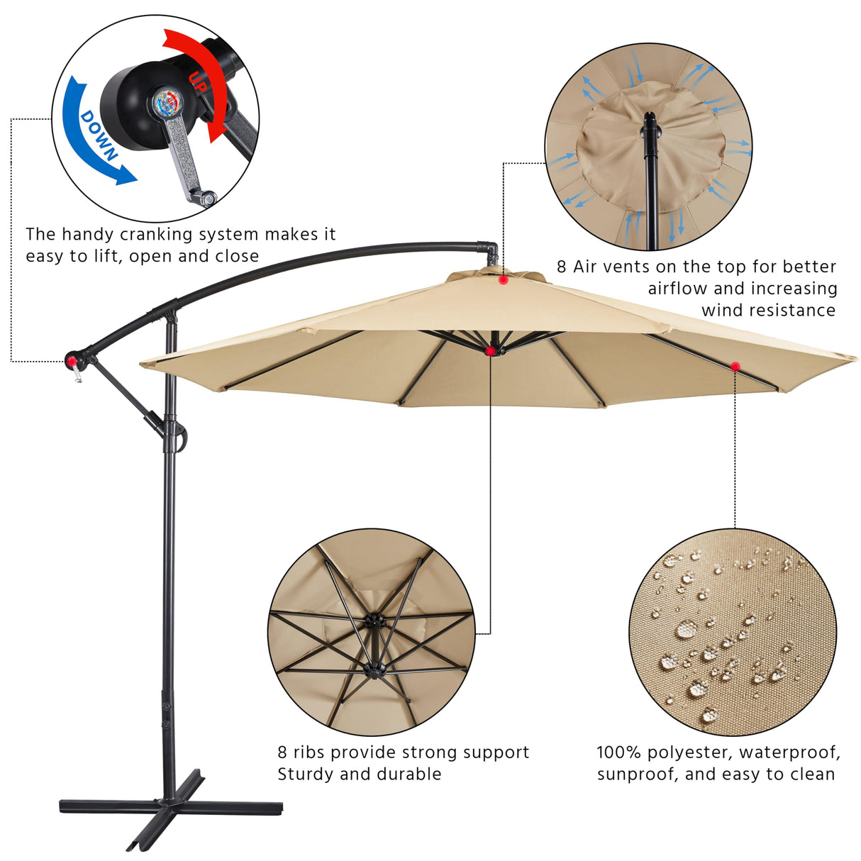 10FT Patio Offset Umbrella - Cantilever Hanging Outdoor Umbrellas w/UV Protection