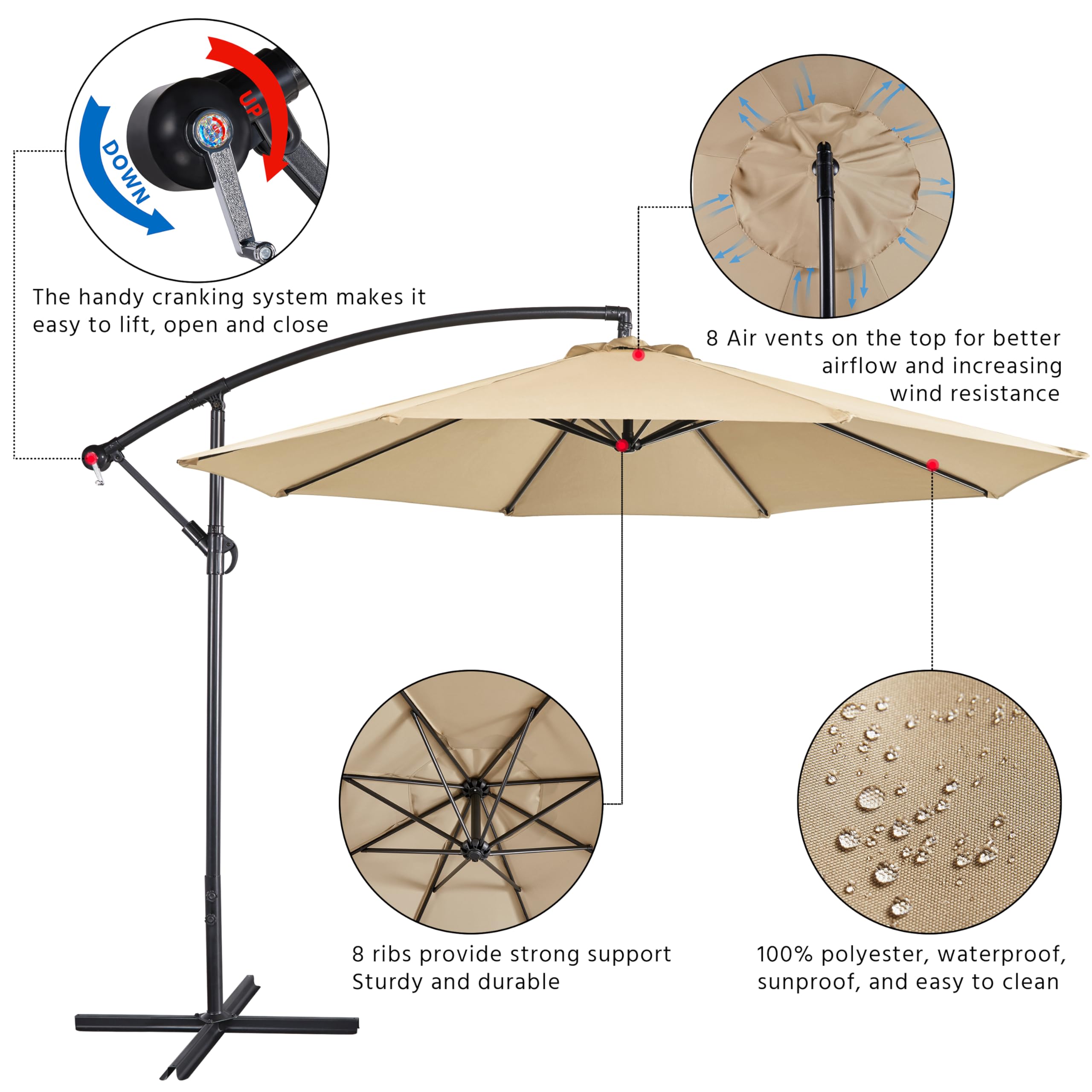 10FT Patio Offset Umbrella - Cantilever Hanging Outdoor Umbrellas w/UV Protection