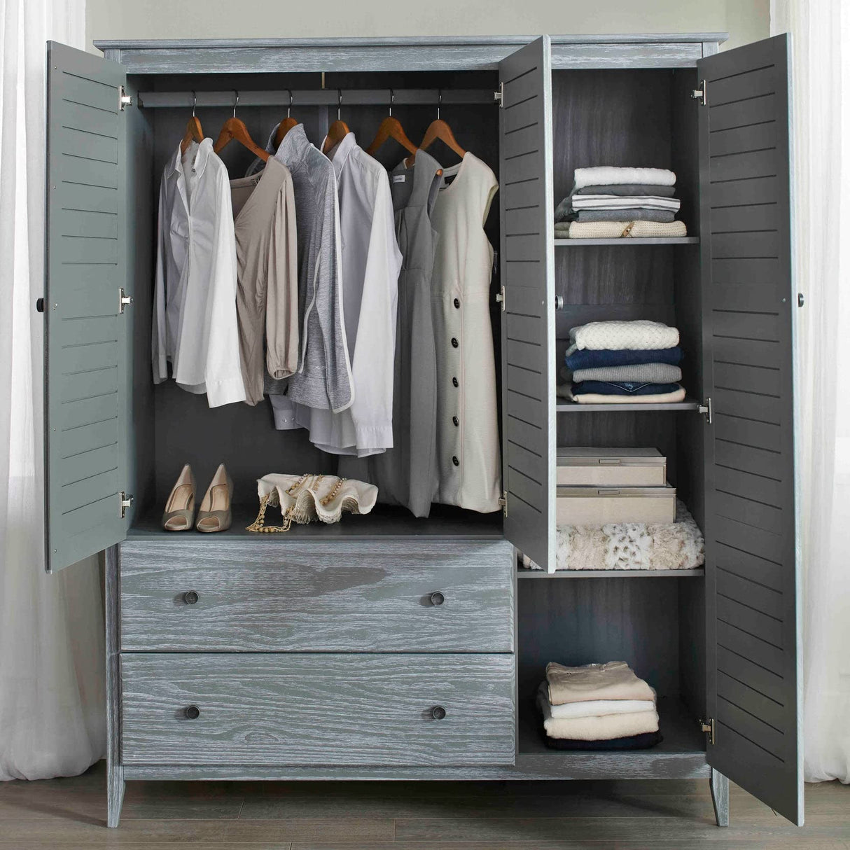 Greenport 3-Door Wardrobe, Brushed Grey