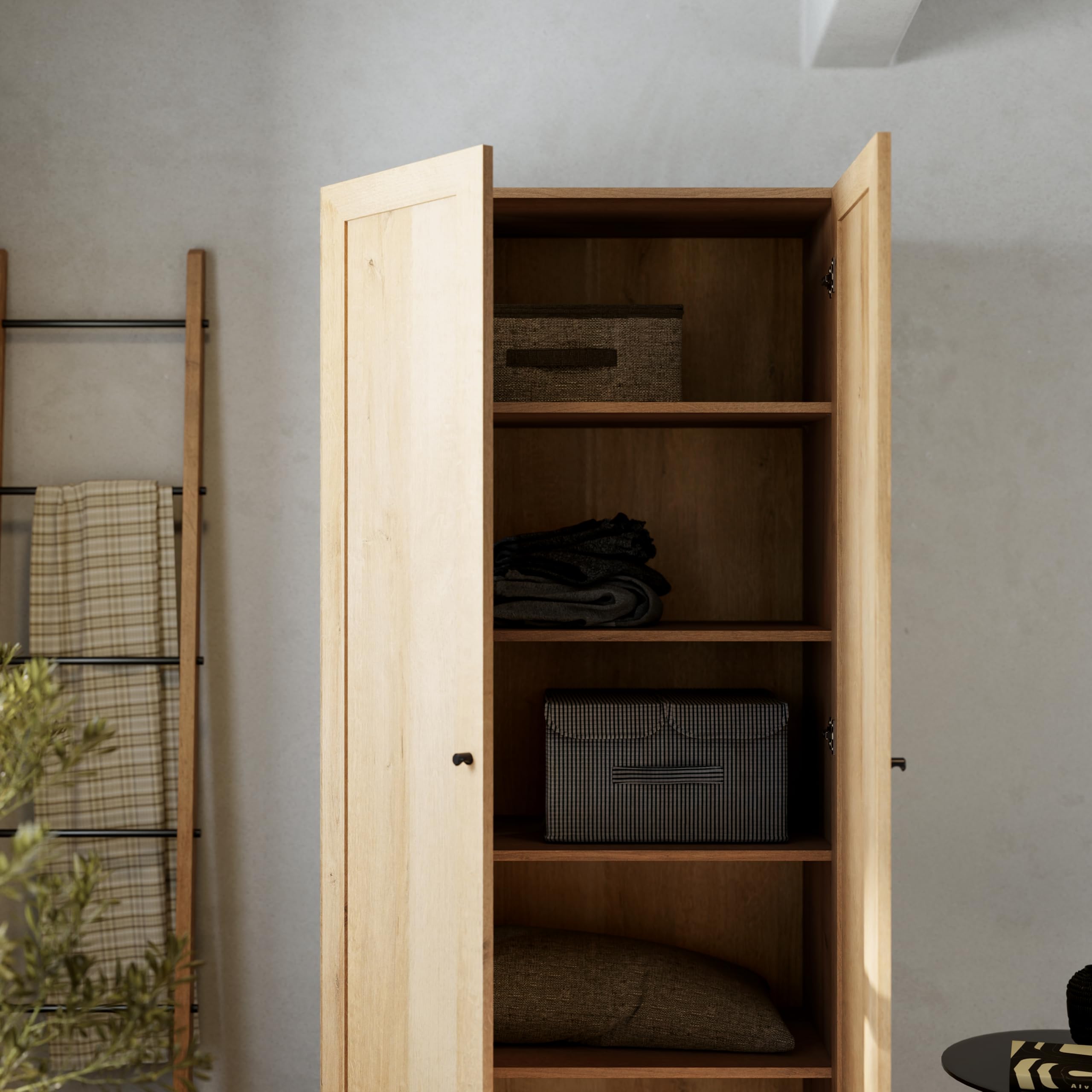 72" Tall Storage Cabinet with Wood Legs, Pantry Cabinet with 3 Adjustable Shelves,