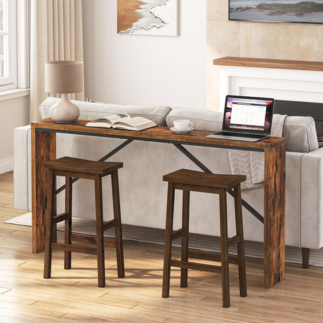 Bar Stool Set of 2, 26 Inches Kitchen Counter Stools With Footrest, Bamboo Bar Chairs