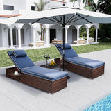 Outdoor PE Wicker Patio Lounge Chairs Set of 2, Outside Rattan Pool Lounge Chair