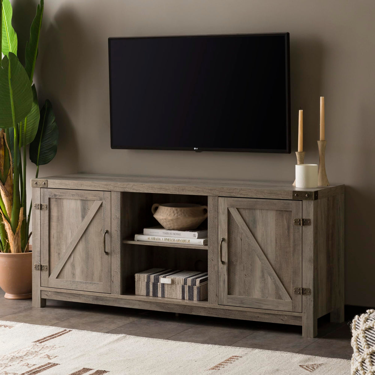 Georgetown Modern Farmhouse Double Barn Door TV Stand for TVs up to 65 Inches