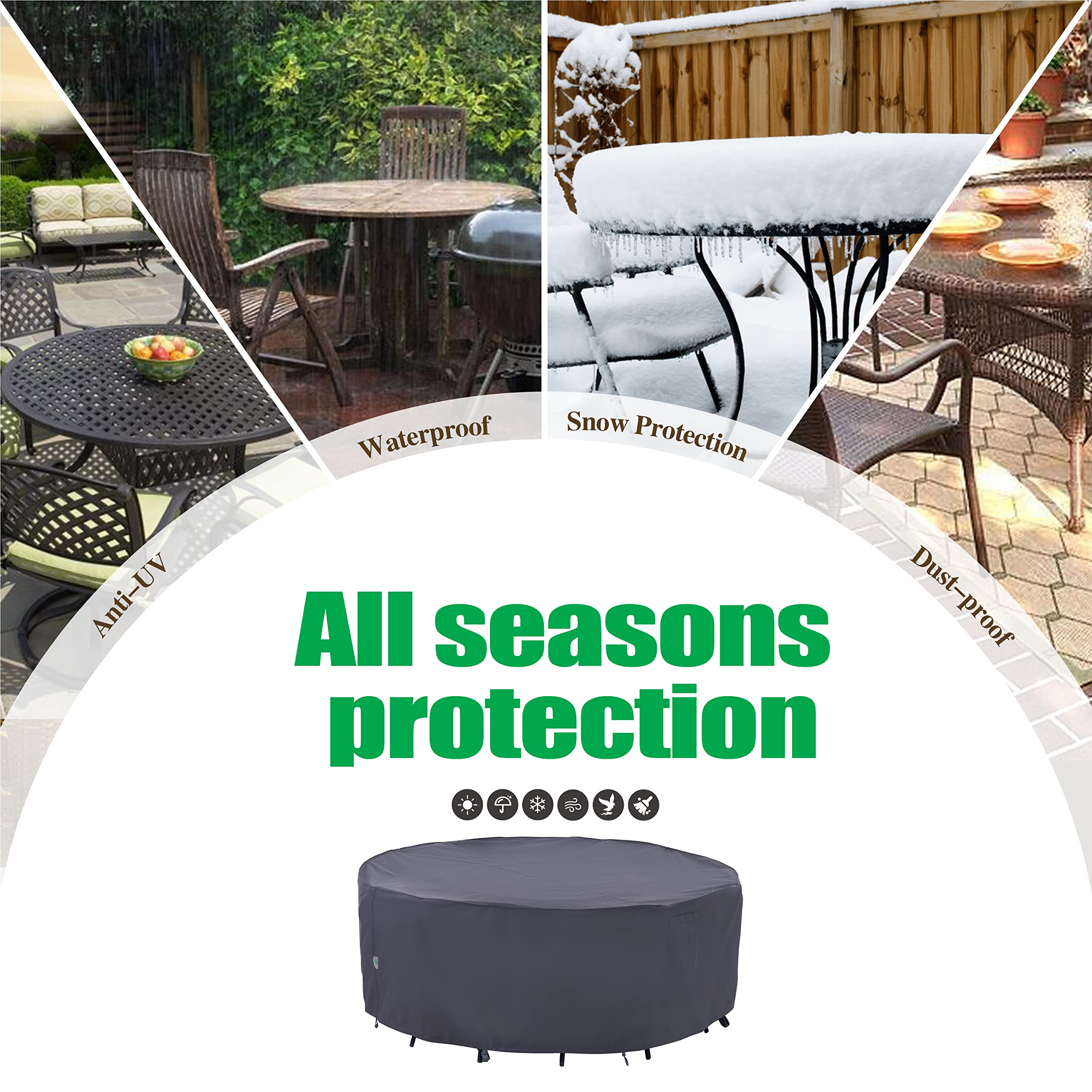 Outdoor Patio Furniture Covers, Waterproof UV Resistant Anti-Fading Cover for Large Round Table Chairs Set, Grey, 84 inch Diameter