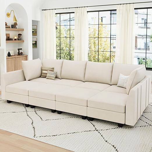 Modular Sleeper Sofa Velvet Sectional Couch with Storage 8 Seats Sectional