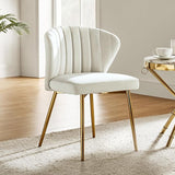 Velvet Dining Chairs, Modern Small Armless Accent Chair with Gold Metal Legs, Living Room Upholstered Cute Side Chair, Elegant Tufted Back Vanity Chair for Bedroom/Beauty Room-TAN