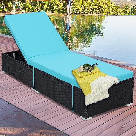 Outdoor Patio Rattan Wicker Chaise Lounge Chair, Set of 2,