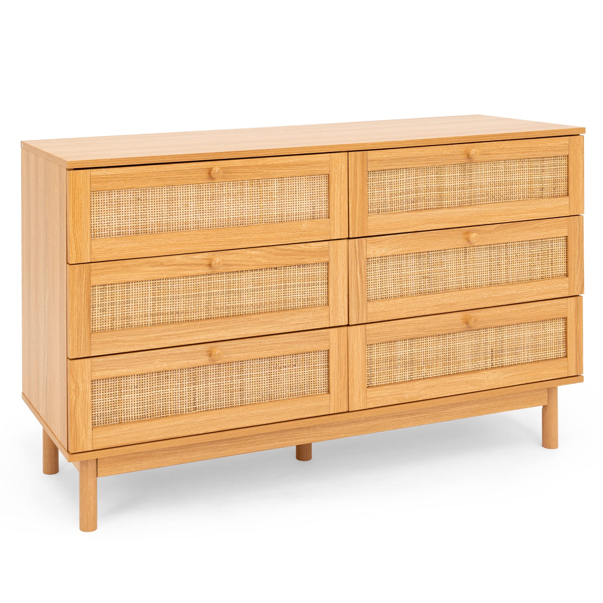 6 Drawer Rattan Dresser, 48" Modern Double Dresser