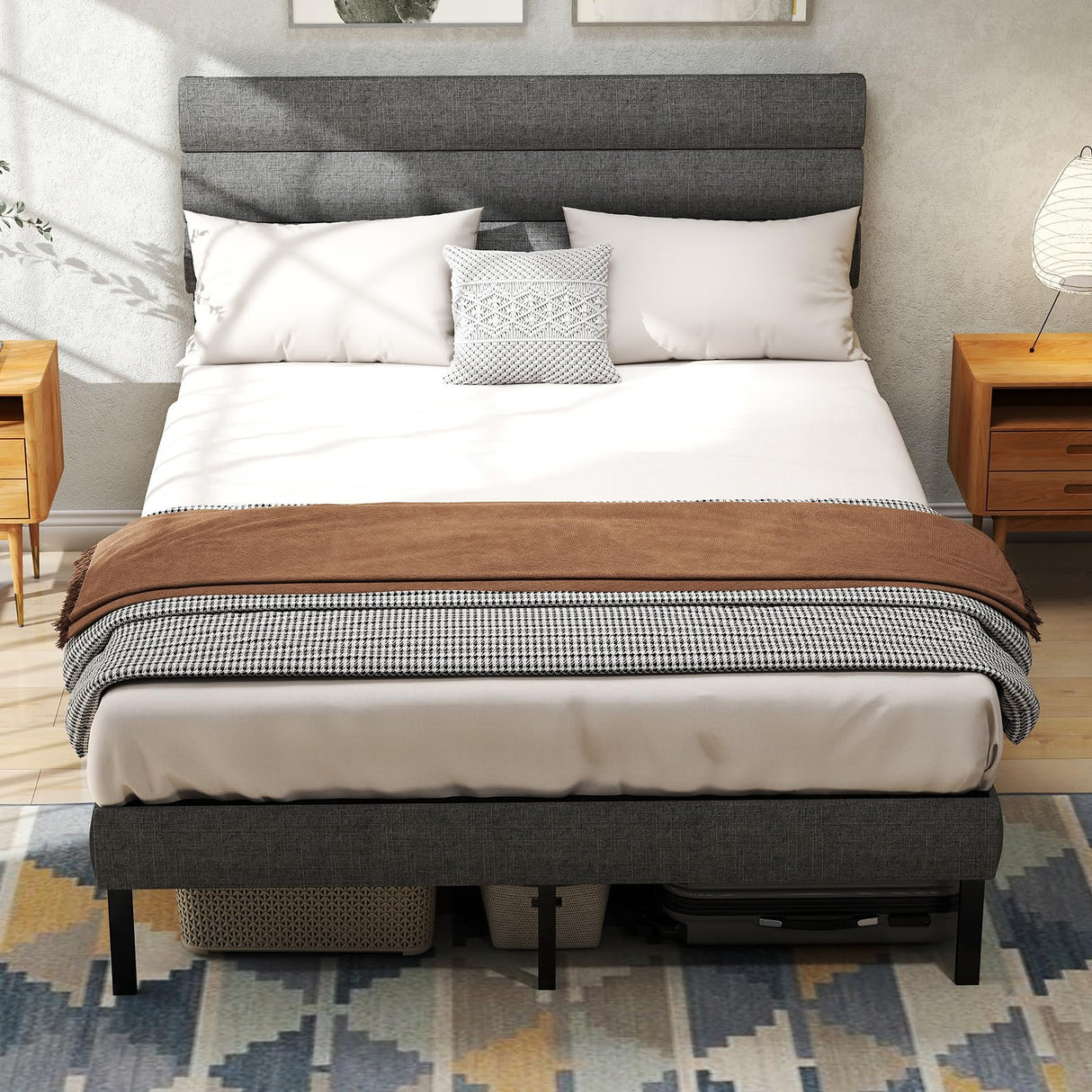 Upholstered Headboard, Metal Platform Bed Frame Full Size with 14" Underbed